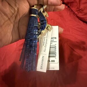 Brahmin Royal Blue Tassel Keychain with Gold Accents
